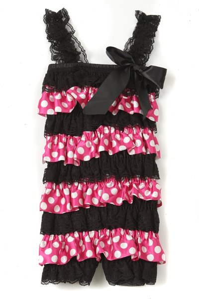 Pink black/polka dot romper ruffle romper